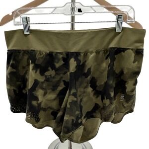 Second Skin Camo Running Shorts Womens Large Green Black Athletic Activewear